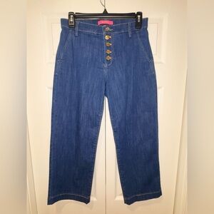 Lilly Pulitzer Aileen High-Rise Straight-Leg Cropped Pineapple Grove Wash Sz 4